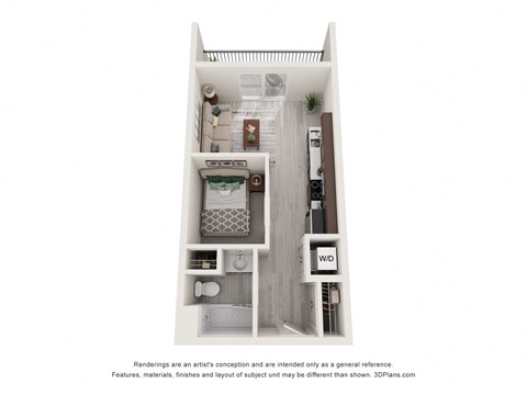 Floor plan for studio, 1 bath, 425 sqft